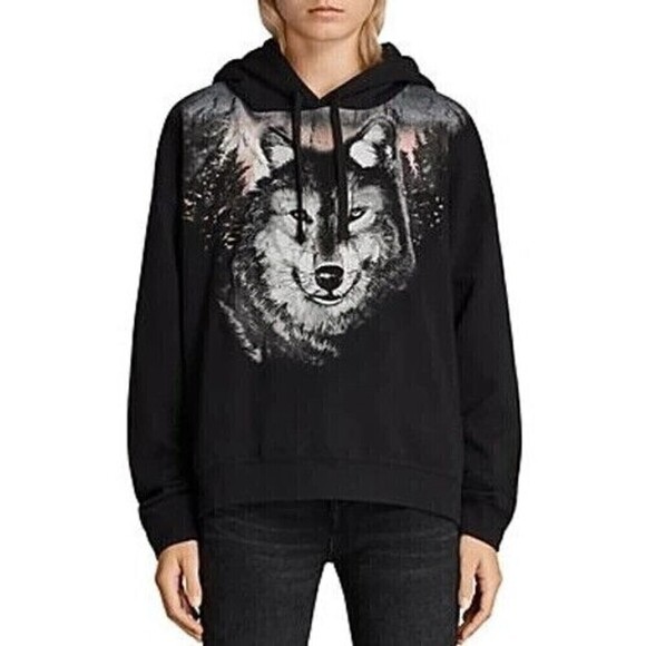 AllSaints Nightwolz Lo Hoodie Black Size Small Women's Perfect Condition Used - Picture 1 of 7